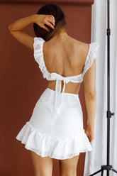 Porcia Tied Back Frill Dress Textured White